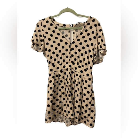Zara Pants - Zara Polka Dot cream and‎ black Romper Size Medium